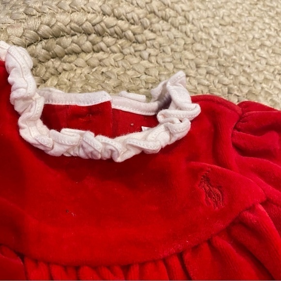 Ralph Lauren Velour Trim Footed Coverall, Park Avenue Red, Size 3m - Picture 2 of 6